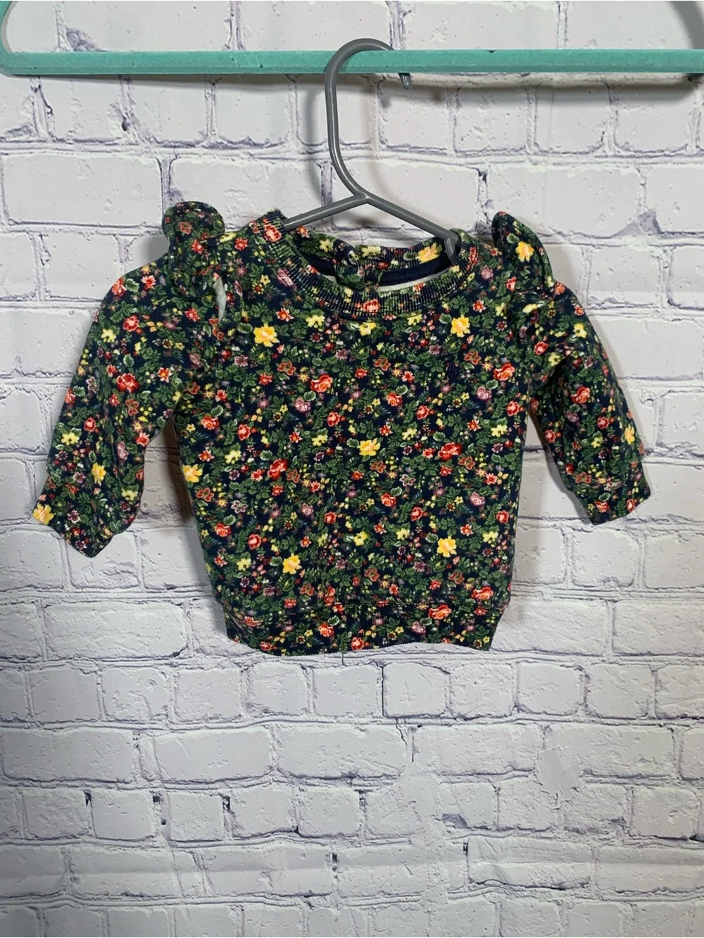Ralph Lauren Baby Girls Ruffle Floral Sweatshirt Top Green Blue Size 3M Preppy